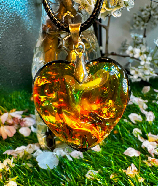 Color changing Heart with Black Cord Necklace