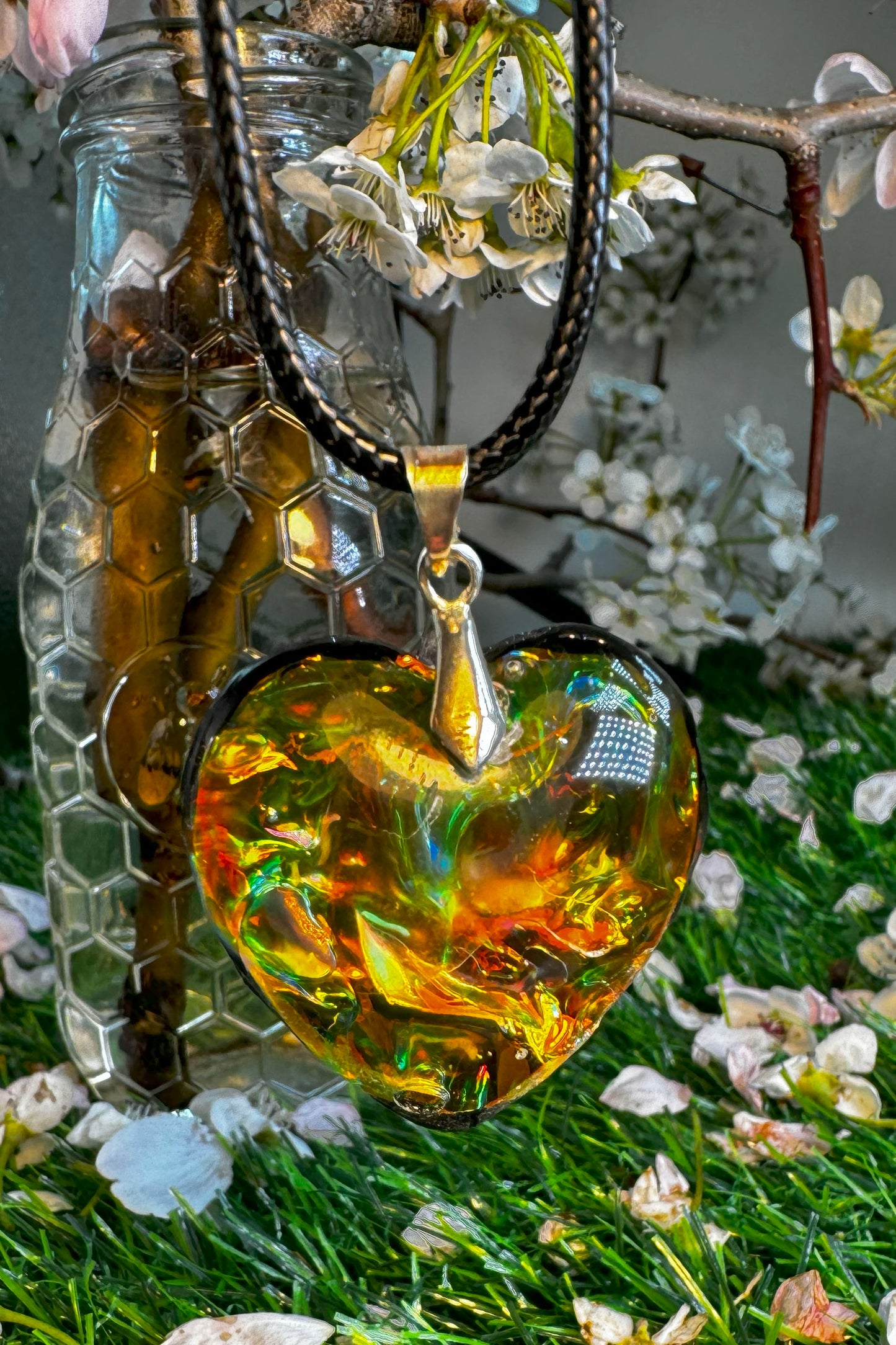 Color changing Heart with Black Cord Necklace