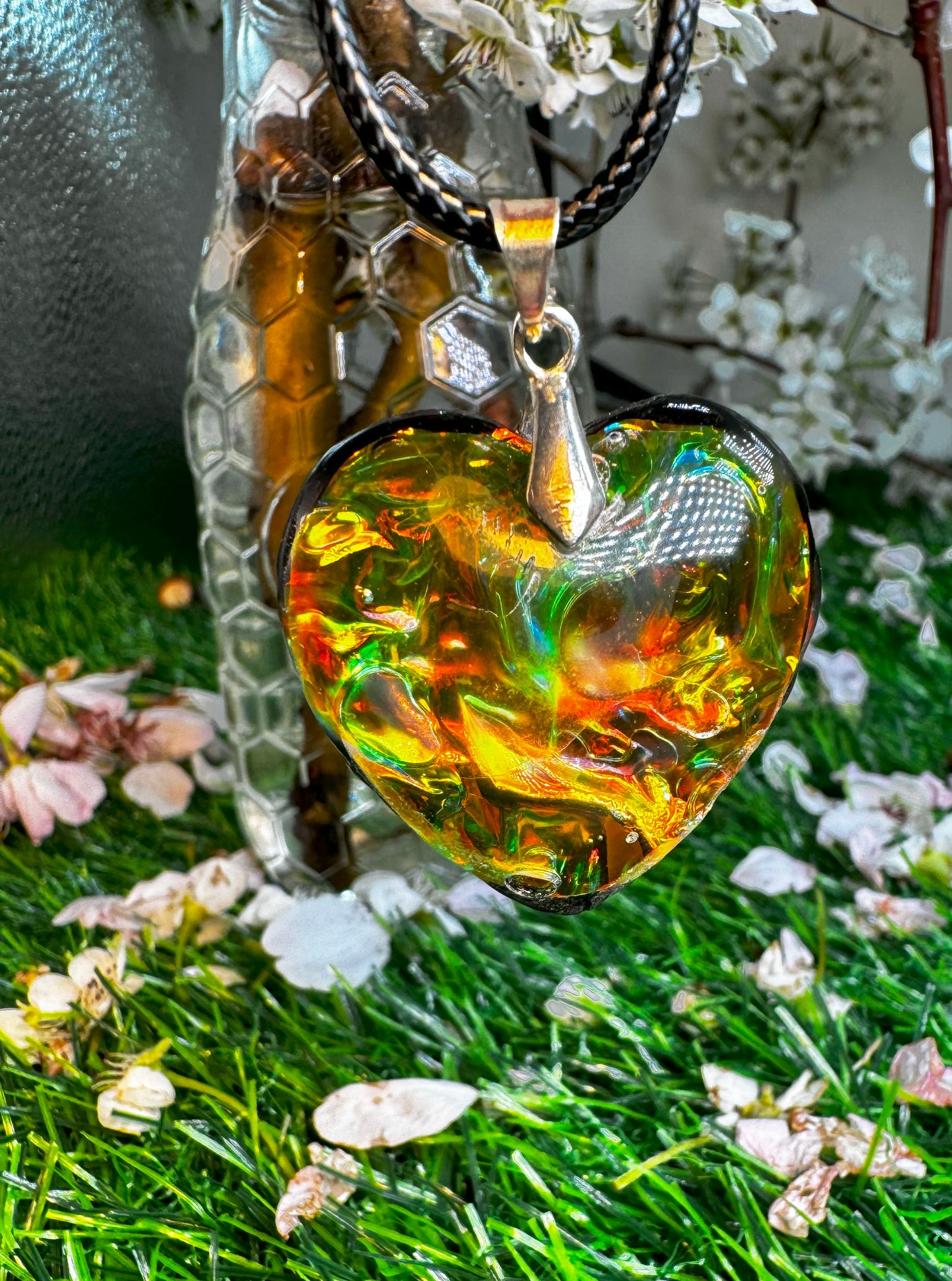 Color changing Heart with Black Cord Necklace