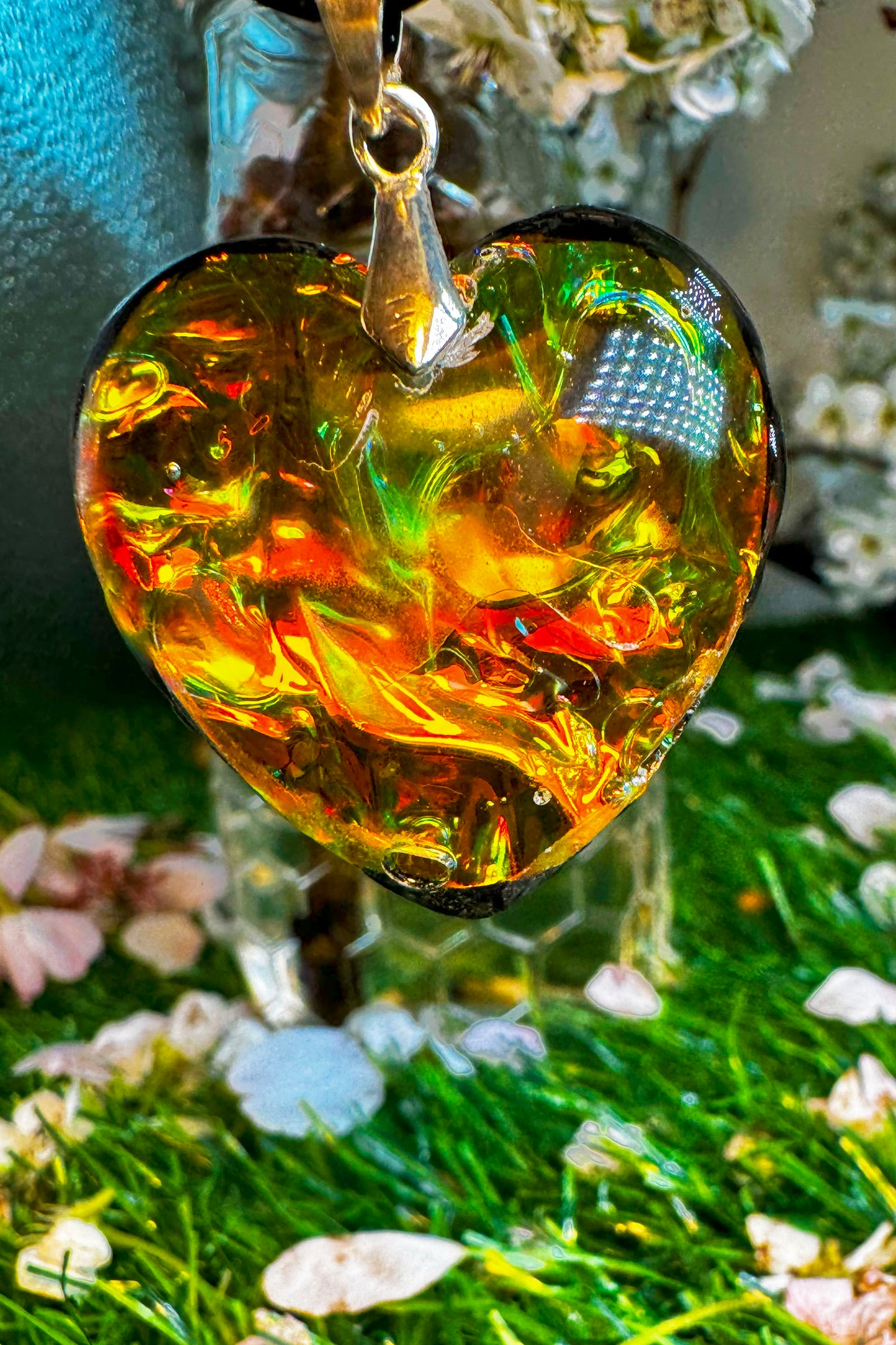 Color changing Heart with Black Cord Necklace