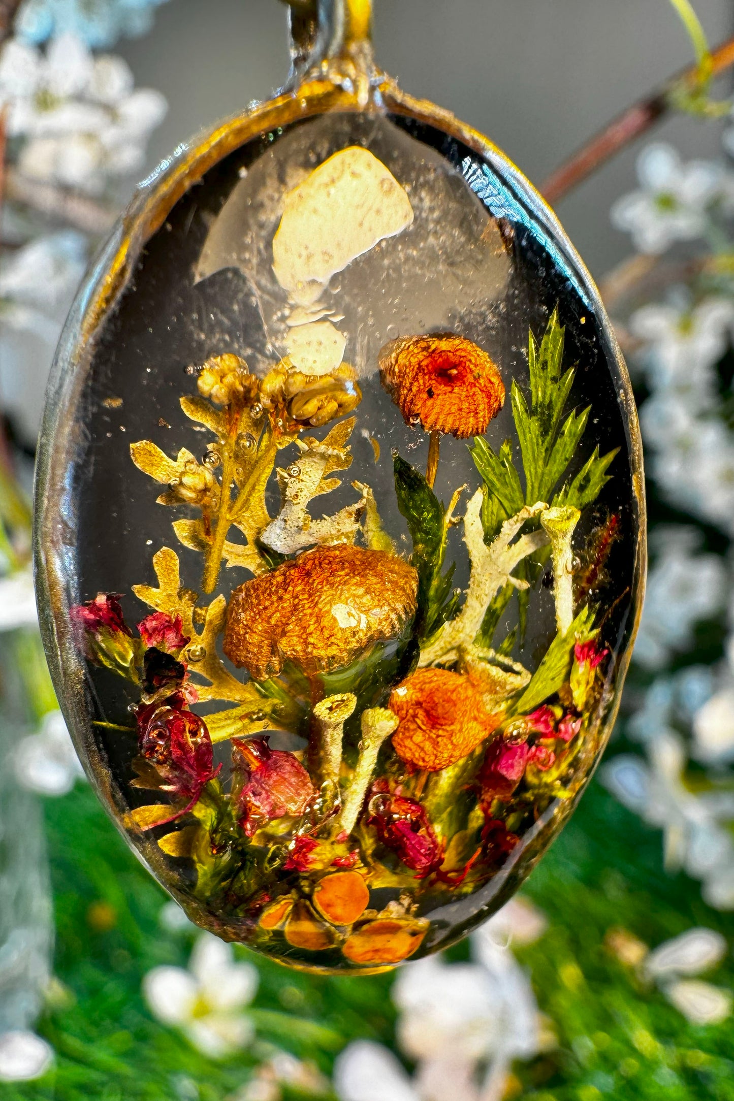 Stunning Forest Mushroom Pendant with Lichen and Forest Finds