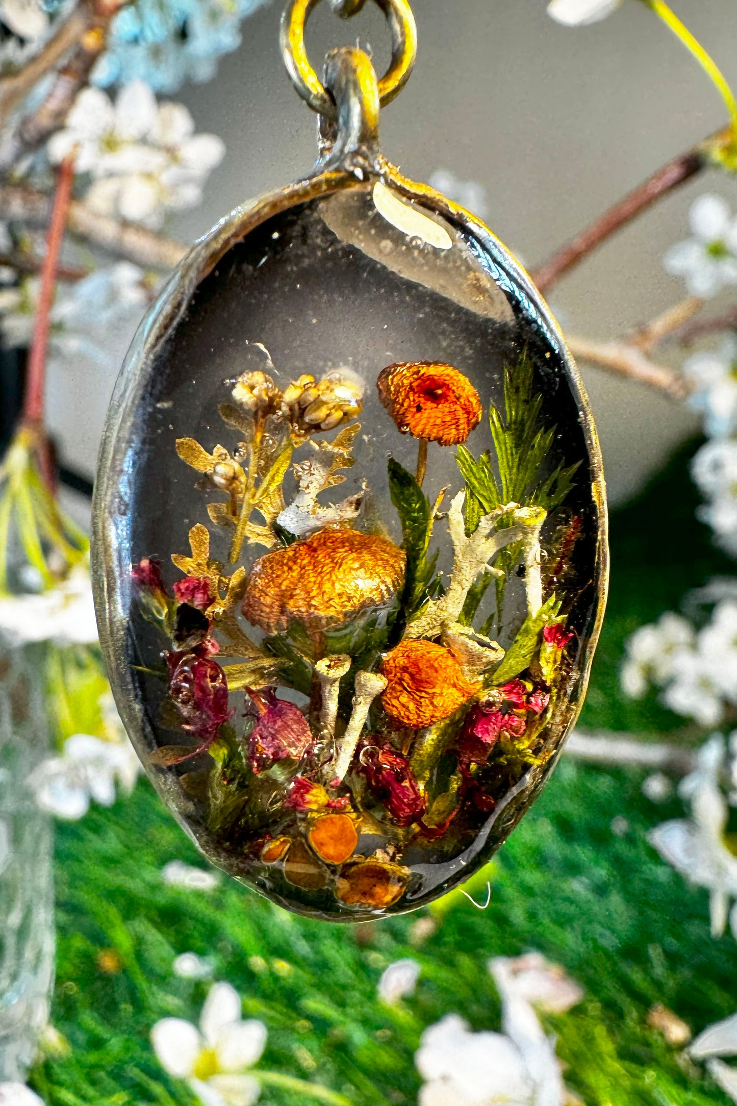 Stunning Forest Mushroom Pendant with Lichen and Forest Finds