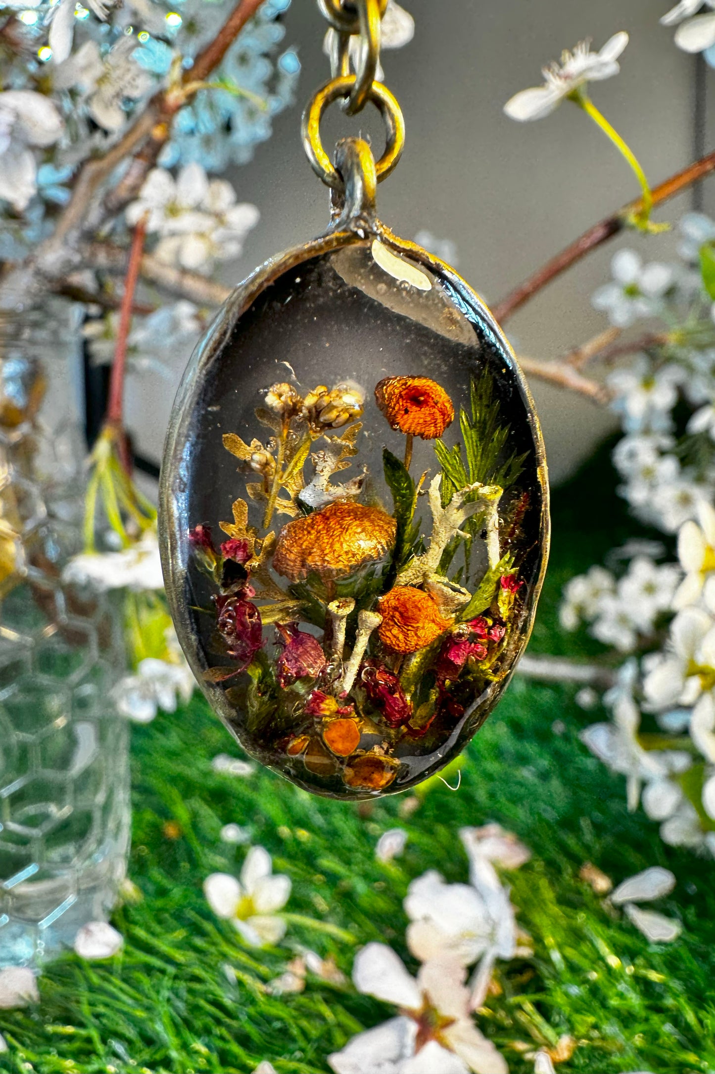 Stunning Forest Mushroom Pendant with Lichen and Forest Finds