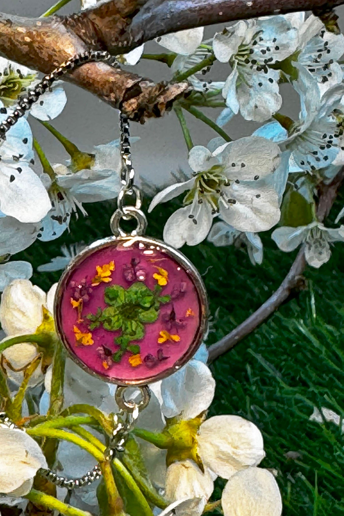 Pretty in pink and a green Forget Me Not center flower