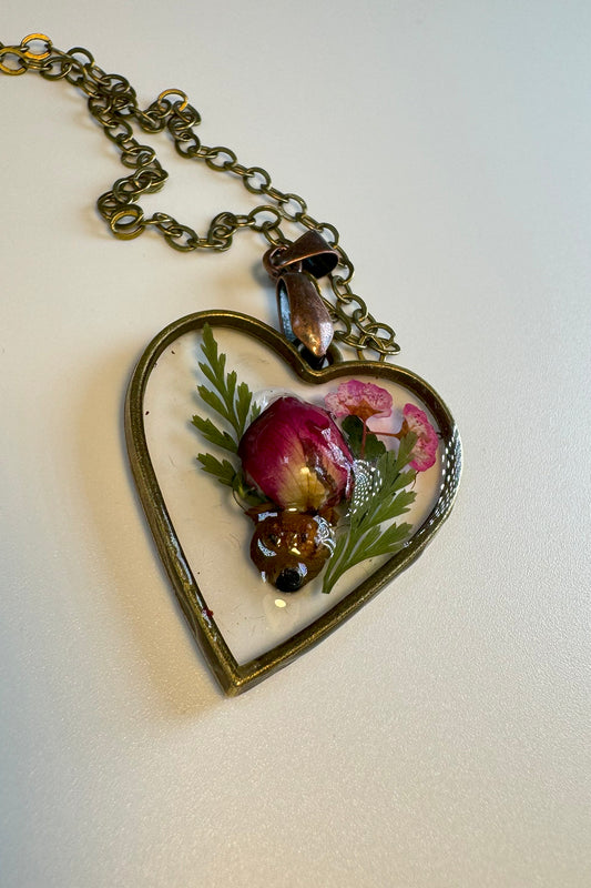 Rose Heart Pendant in Antique Bronze