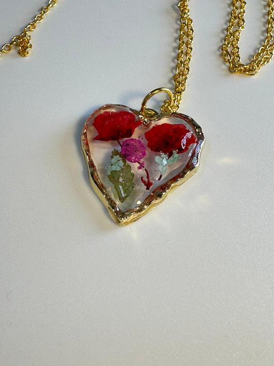 Red Babys Breath Heart Pendant