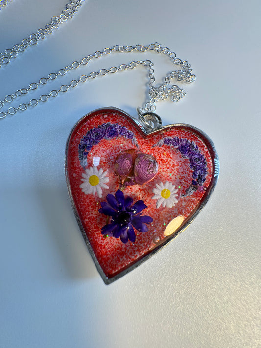 Red, Lavender and White Daisys Pendant
