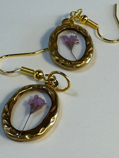Delicate Gold Earrings with Lavender Flowers