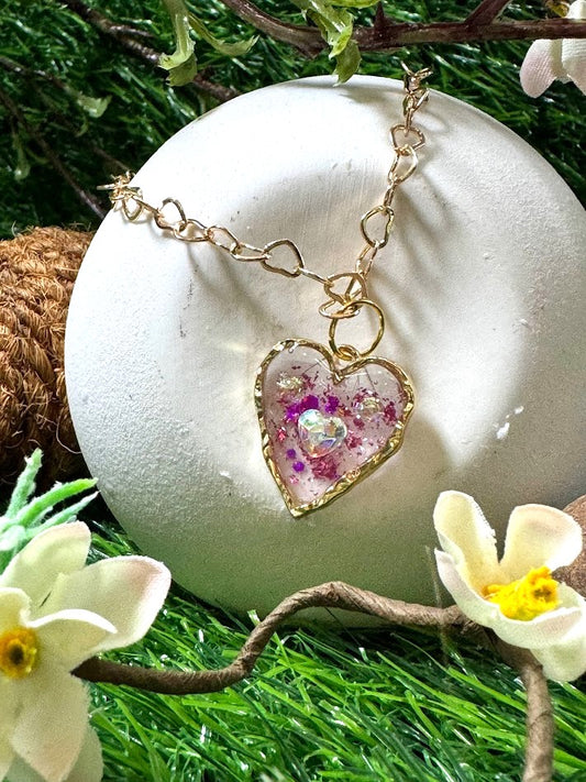 Pink Sparkly Gold Heart Pendant