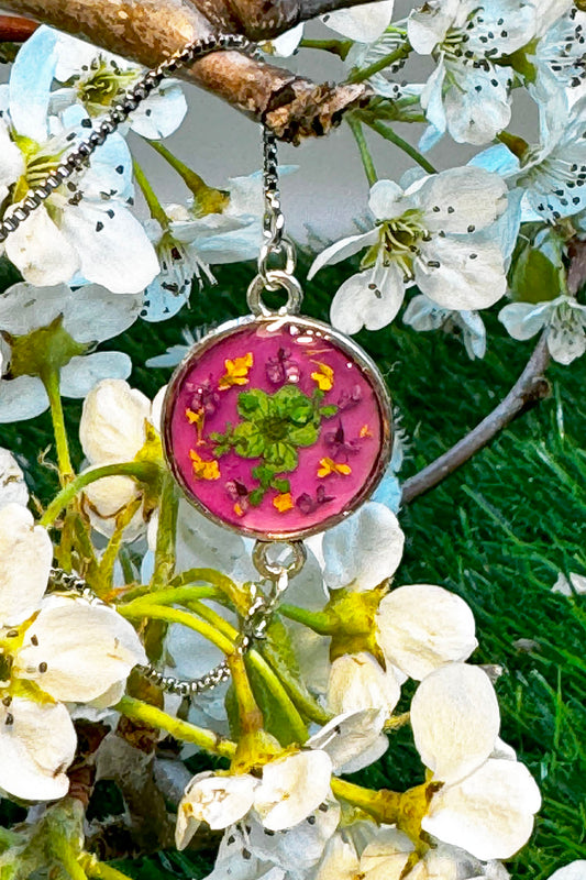 Pretty in pink and a green Forget Me Not center flower